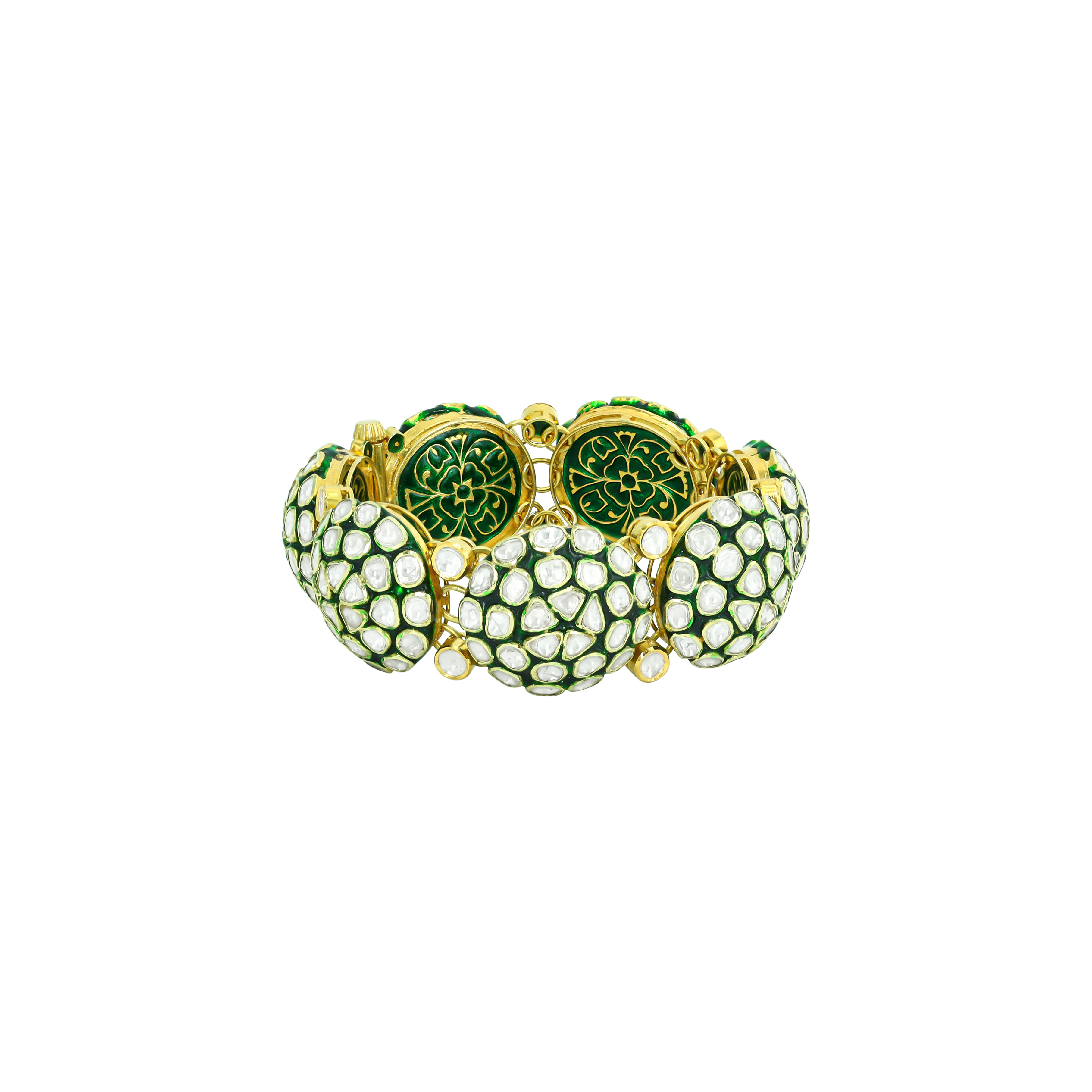 Dome Polki Cluster Bracelet with Green Enamel